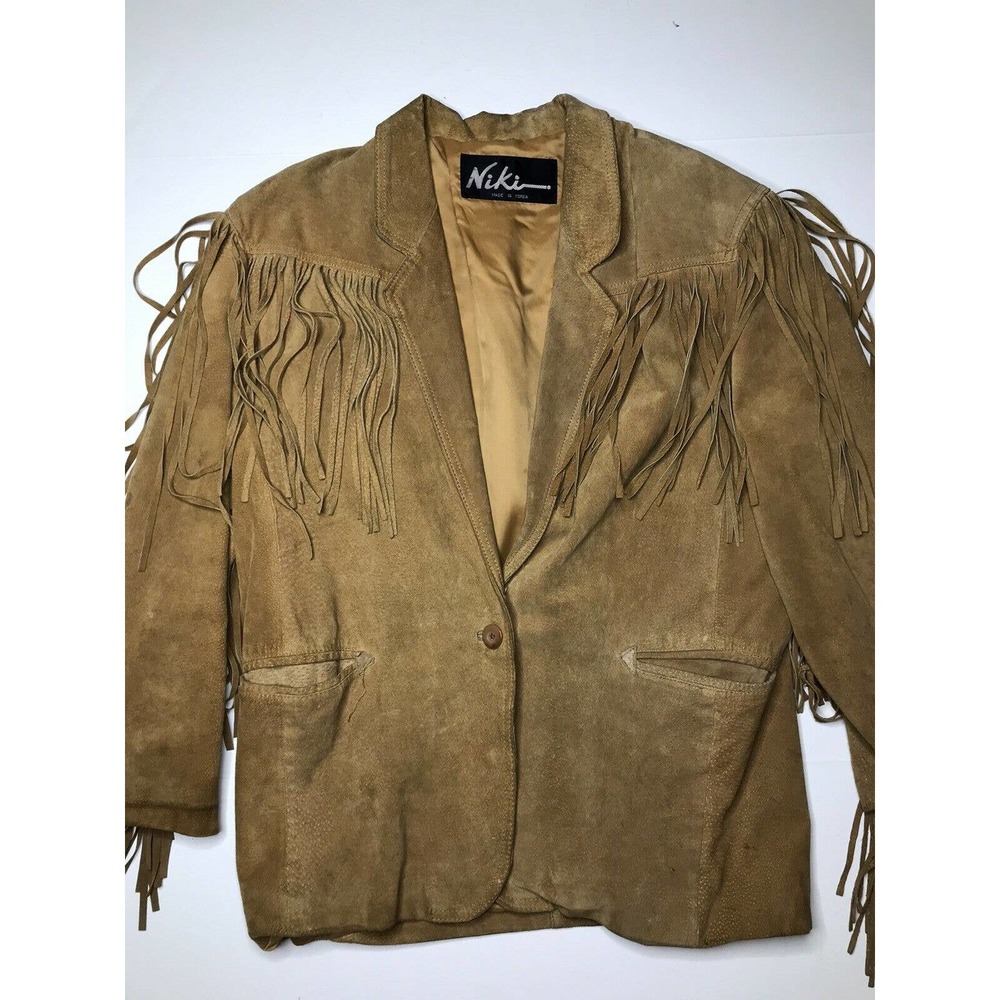 Niki Korea Large Brown Suede Leather Fringe Jacket